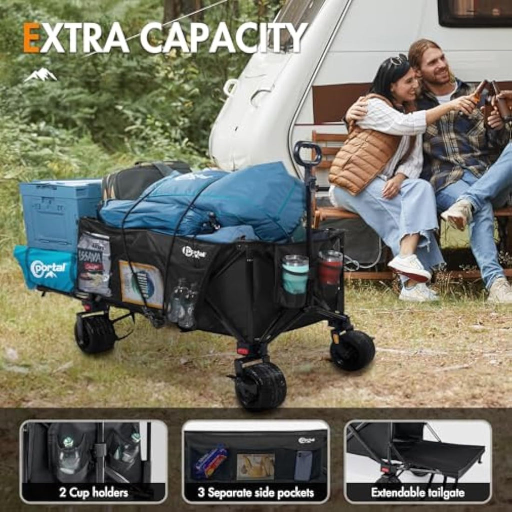 Portal Festival Trolley with Adjustable Tailgate Brakes 300L Beach Trolley for Sand with Wide Wheels Camping Cart Heavy Duty Folding Wagon Collapsible Trailer Buggy for Garden Event Carts & Wagons Default Title Default Title