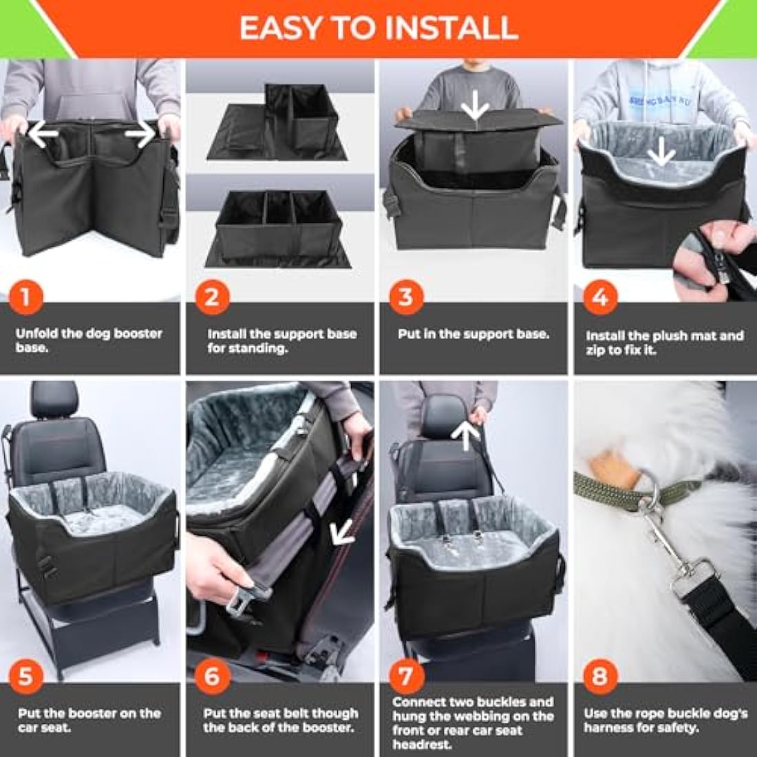 Babenest Dog Booster Car Seat, Extra Stable Pet Booster for Small to Medium-Sized Dogs Cats with Safety Leash, Washable Puppy Travel Car Seat Protector with Storage Pocket for Back Front Seat(M Black） Booster & Car Seats Default Title Default Title