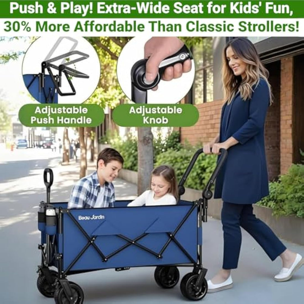 BEAU JARDIN XXL Festival Trolley on Wheels Beach Cart - 220L 230KG Heavy Duty Folding Wagon All-Terrain Utility Wide Wheels for Camping & Shopping | Push & Pull Handle | Portable Collapsible | Black Carts & Wagons Default Title Default Title