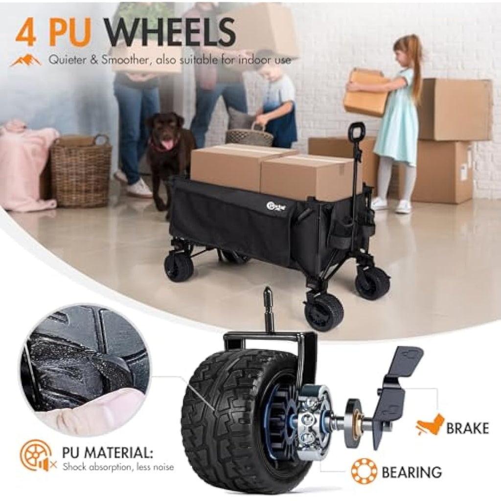 Portal Festival Trolley with Adjustable Tailgate Brakes 300L Beach Trolley for Sand with Wide Wheels Camping Cart Heavy Duty Folding Wagon Collapsible Trailer Buggy for Garden Event Carts & Wagons Default Title Default Title