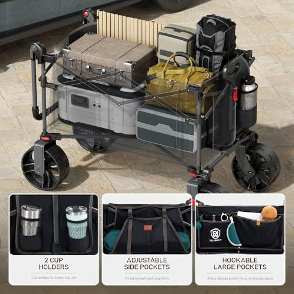 EVER ADVANCED 225L Festival Trolley on Wheels with Removable Canopy, 150KG Heavy Duty Camping Trolley, Push & Pull Beach Cart with 3 Large Pockets, Garden Folding wagon Fishing Carts & Wagons Default Title Default Title