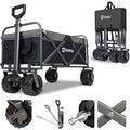 Sekey Folding Festival Trolley with Wide All-Terrain Wheels, 440LB Large Load Capacity, Heavy-Duty Camping Wagon with Brake, Sturdy Beach Garden Cart, Adjustable Handles & Drink Holders, Black & Grey Carts & Wagons Default Title Default Title