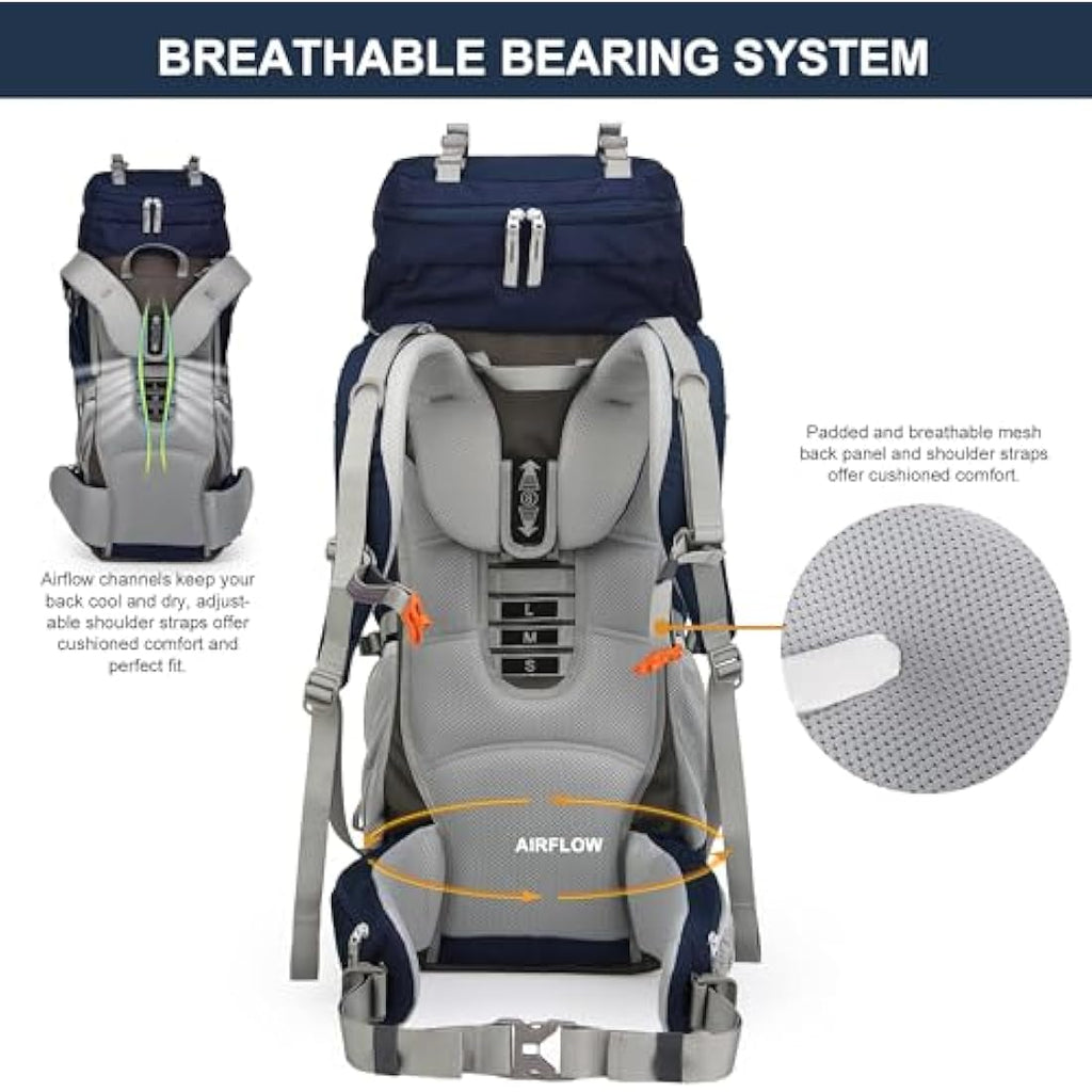 MOUNTAINTOP 70L Hiking Backpack water-resistant Internal Frame Backpacks Large Trekking Mountaineering Rucksack with Rain Cover for Men Women Cover Outdoor External Frame Backpacks Default Title Default Title
