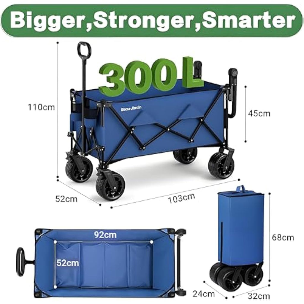BEAU JARDIN XXL Festival Trolley on Wheels Beach Cart - 220L 230KG Heavy Duty Folding Wagon All-Terrain Utility Wide Wheels for Camping & Shopping | Push & Pull Handle | Portable Collapsible | Black Carts & Wagons Default Title Default Title