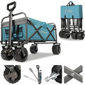Sekey Folding Festival Trolley with Wide All-Terrain Wheels, 440LB Large Load Capacity, Heavy-Duty Camping Wagon with Brake, Sturdy Beach Garden Cart, Adjustable Handles & Drink Holders, Light Blue Carts & Wagons Default Title Default Title
