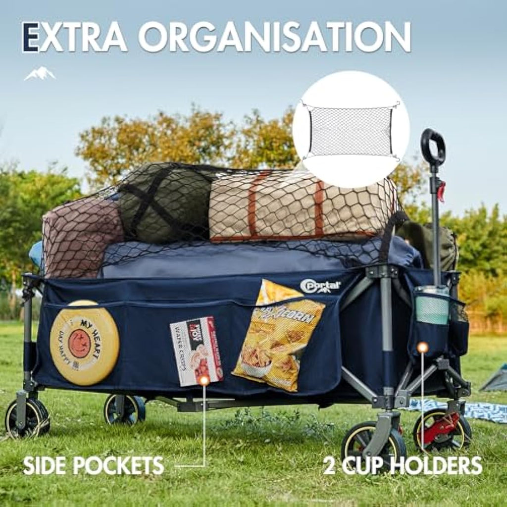 Portal 400L Festival Trolley on Wheels XXL Extended with Brakes Camping Trolley Cart Heavy Duty Beach Wagon Longer Pull along Collapsible Garden Cart Hand Truck Trailer Buggy for Fishing Picnic 160KG Carts & Wagons Default Title Default Title