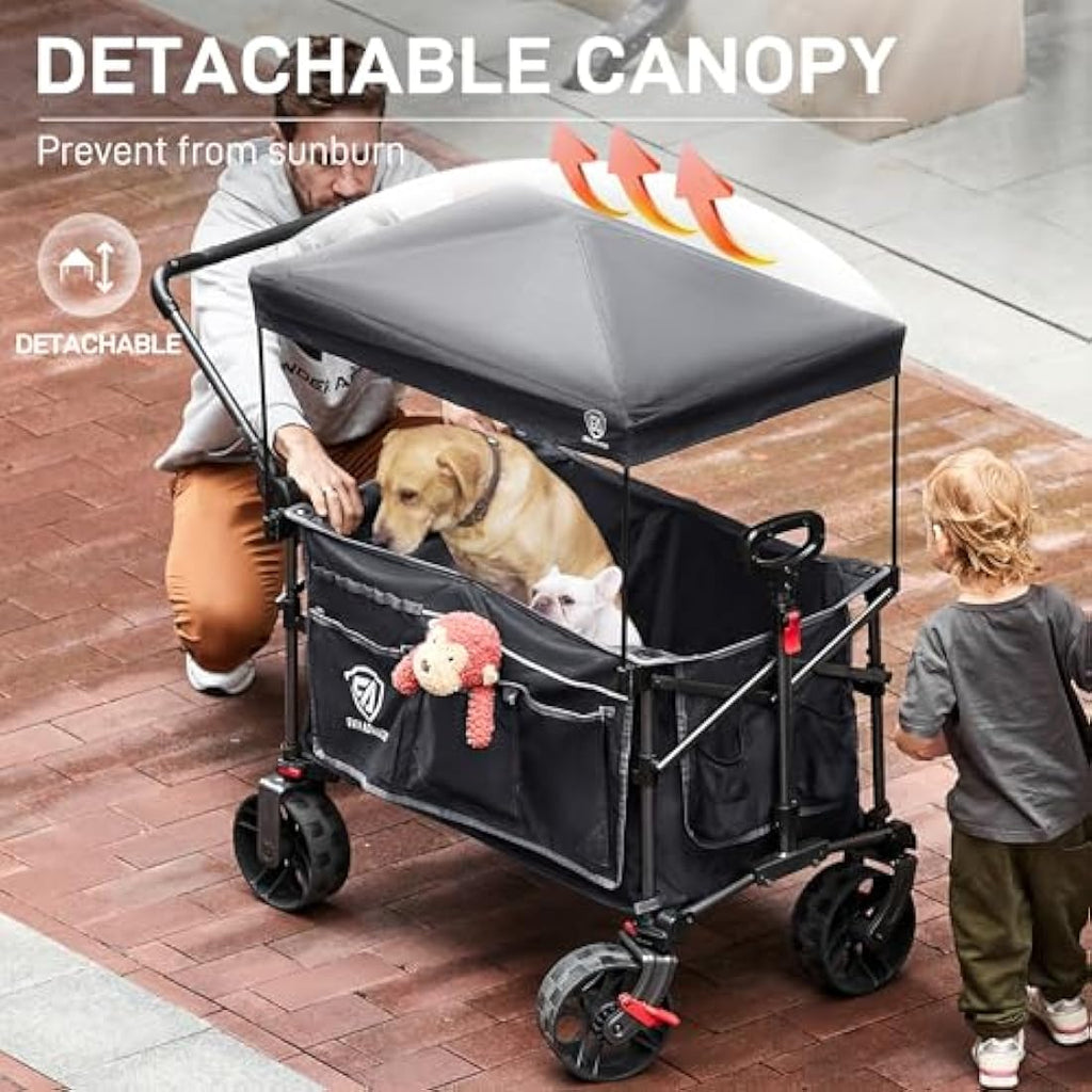 EVER ADVANCED 225L Festival Trolley on Wheels with Removable Canopy, 150KG Heavy Duty Camping Trolley, Push & Pull Beach Cart with 3 Large Pockets, Garden Folding wagon Fishing Grey Carts & Wagons Default Title Default Title