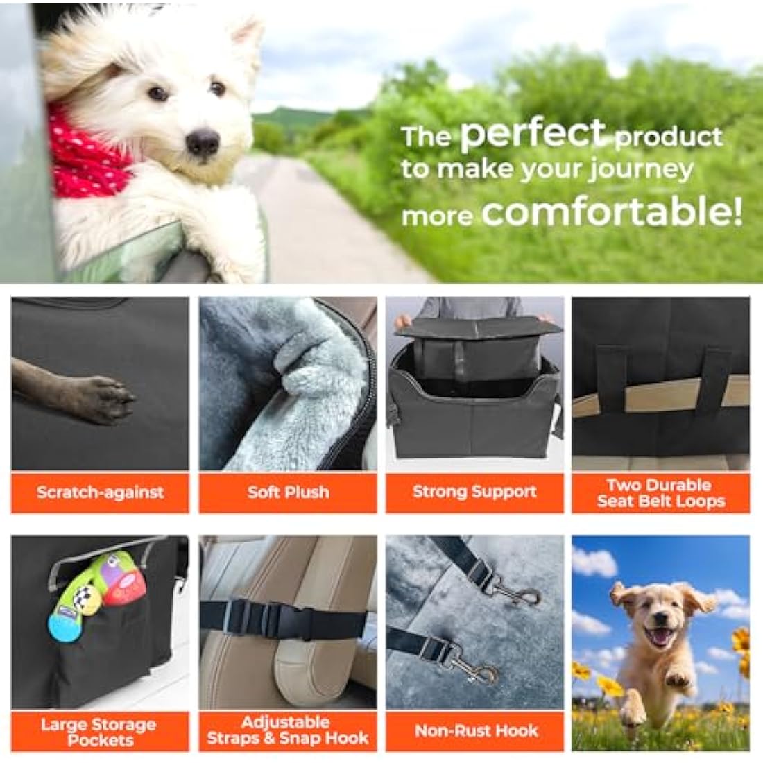 Babenest Dog Booster Car Seat, Extra Stable Pet Booster for Small to Medium-Sized Dogs Cats with Safety Leash, Washable Puppy Travel Car Seat Protector with Storage Pocket for Back Front Seat(M Black） Booster & Car Seats Default Title Default Title