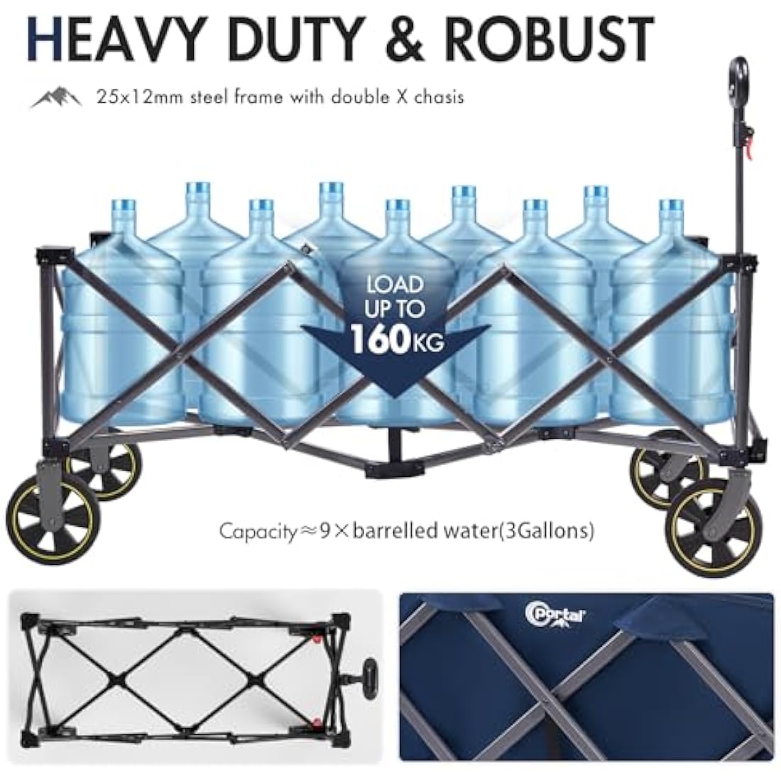 Portal 400L Festival Trolley on Wheels XXL Extended with Brakes Camping Trolley Cart Heavy Duty Beach Wagon Longer Pull along Collapsible Garden Cart Hand Truck Trailer Buggy for Fishing Picnic 160KG Carts & Wagons Default Title Default Title