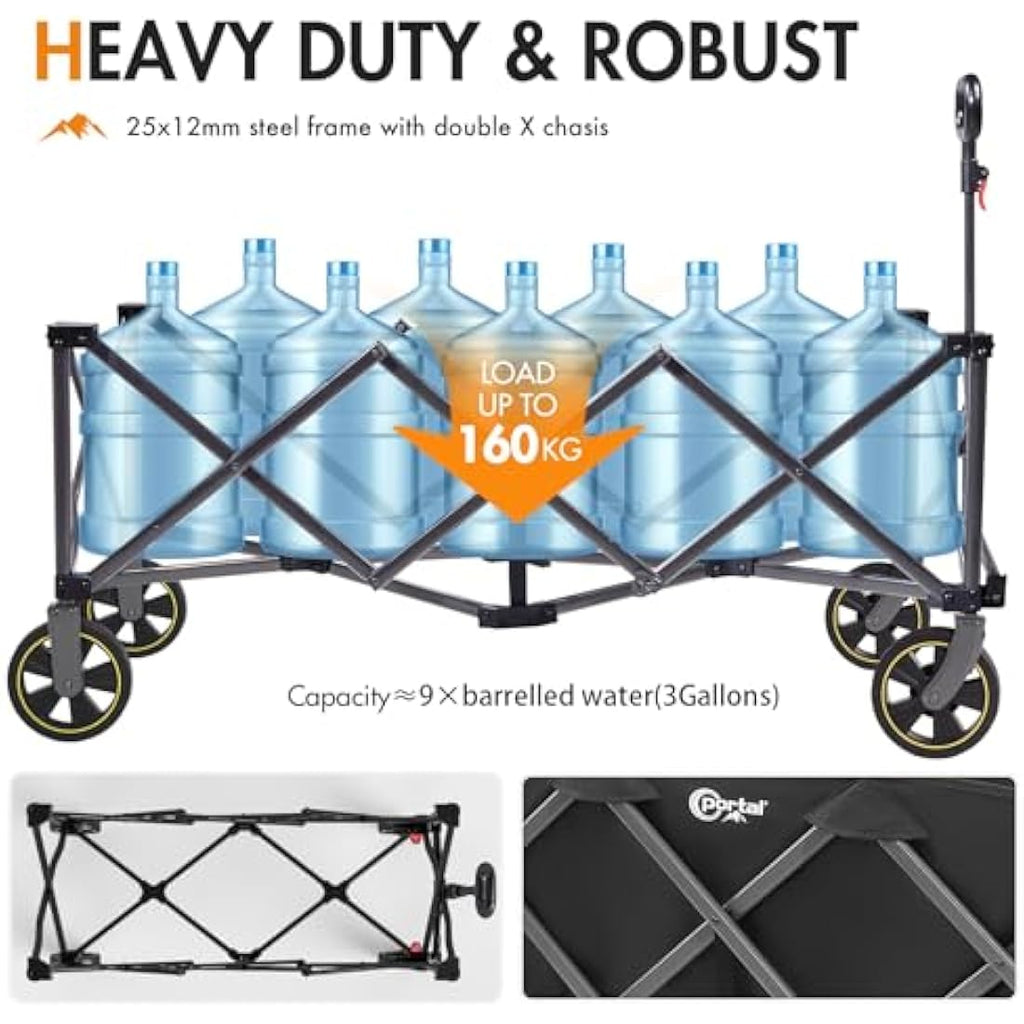 Portal 400L Festival Trolley on Wheels XXL Extended with Brakes Camping Trolley Cart Heavy Duty Beach Wagon Longer Pull along Collapsible Garden Cart Hand Truck Trailer Buggy for Fishing Picnic 160KG Carts & Wagons Default Title Default Title