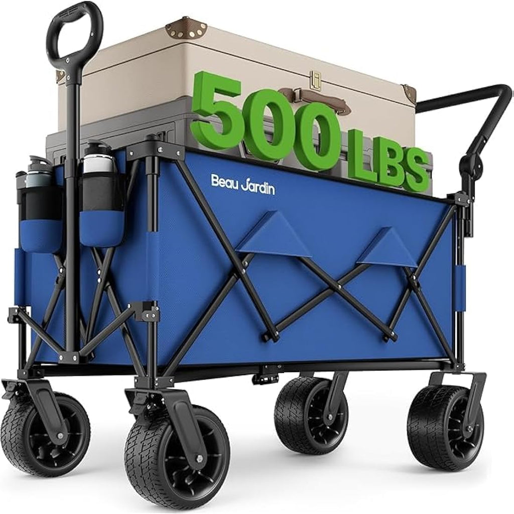 BEAU JARDIN XXL Festival Trolley on Wheels Beach Cart - 220L 230KG Heavy Duty Folding Wagon All-Terrain Utility Wide Wheels for Camping & Shopping | Push & Pull Handle | Portable Collapsible | Black Carts & Wagons Default Title Default Title