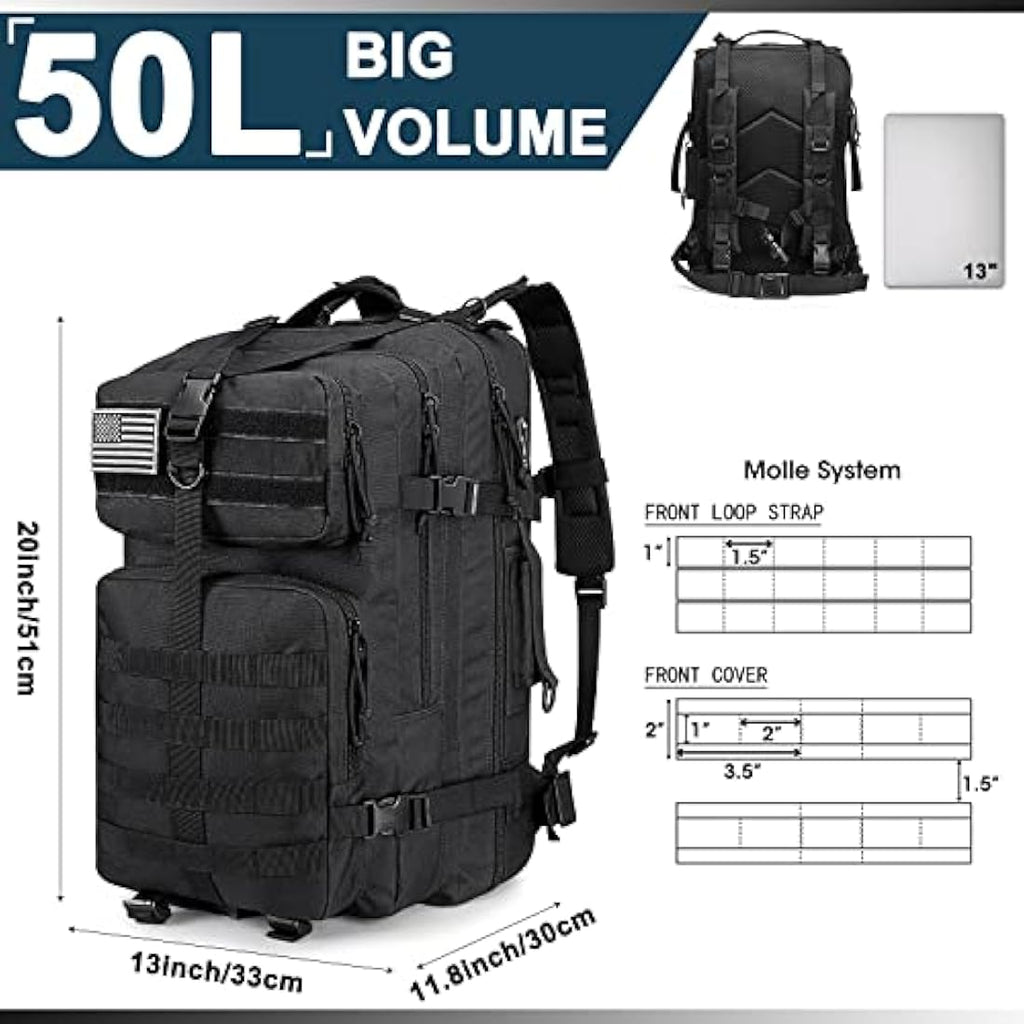 G4Free 50L Tactical Backpack Army Military Bag Water Resistant Molle Rucksack for Outdoor Fishing Hiking Camping Trekking Hunting Travelling Internal Frame Backpacks Default Title Default Title