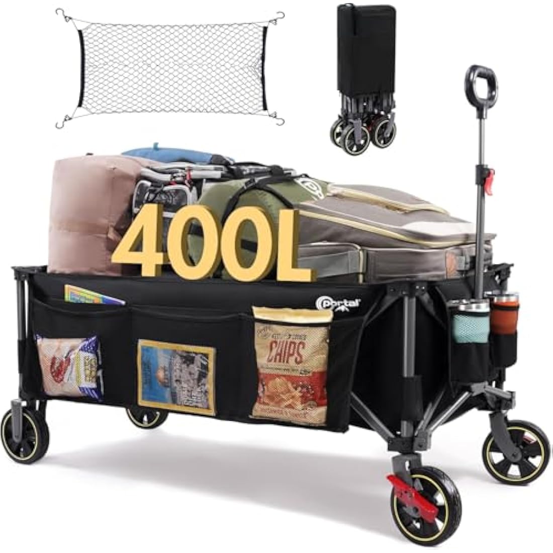 Portal 400L Festival Trolley on Wheels XXL Extended with Brakes Camping Trolley Cart Heavy Duty Beach Wagon Longer Pull along Collapsible Garden Cart Hand Truck Trailer Buggy for Fishing Picnic 160KG Carts & Wagons Default Title Default Title