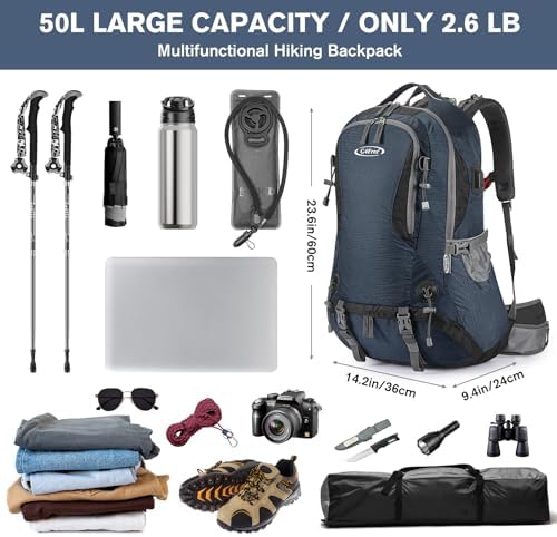 G4Free Hiking Backpack 50L Waterproof Backpack with Rain Cover for Mountaineering Travel Camping Trekking Outdoor Sports for Men Women Internal Frame Backpacks Default Title Default Title