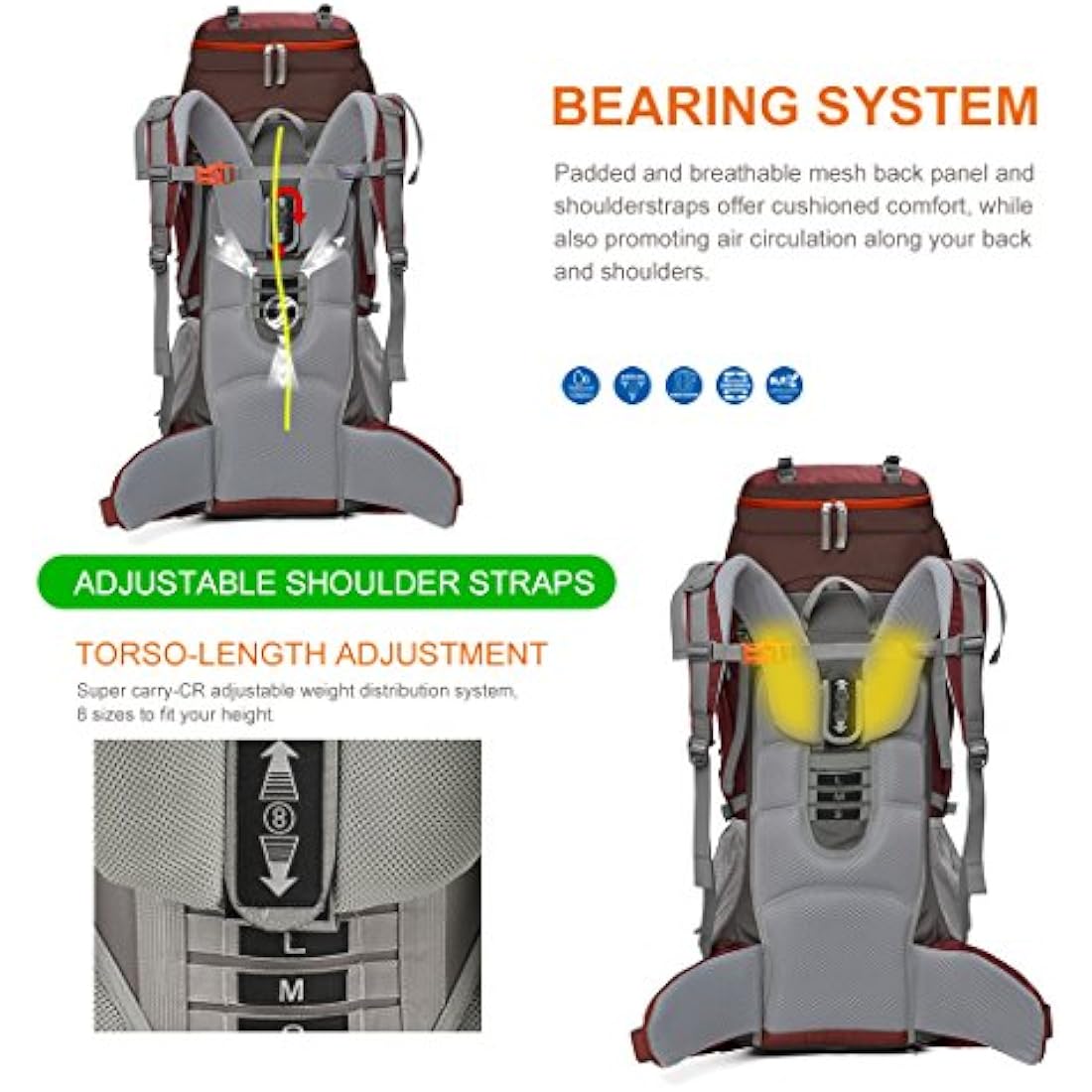 MOUNTAINTOP 70L Hiking Backpack water-resistant Internal Frame Backpacks Large Trekking Mountaineering Rucksack with Rain Cover for Men Women Cover Outdoor External Frame Backpacks Default Title Default Title