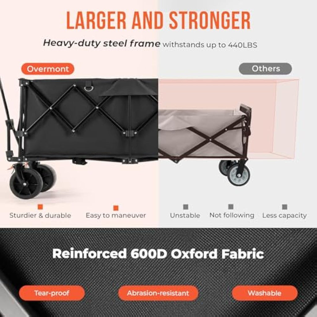 Overmont 300L Extra Large Folding Festival Trolley Cart - All-terrain Wide Wheels and Brake - Heavy Duty Cart Load up 200KG - with Adjustable Handle & Cover Bag - Wagon for Beach Camping Garden Carts & Wagons Default Title Default Title