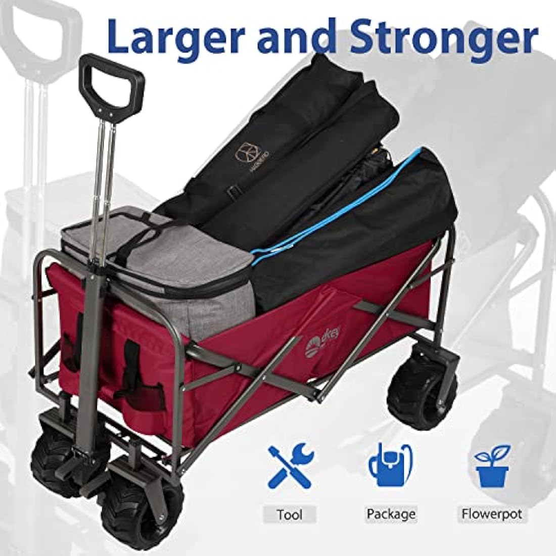 Sekey Folding Festival Trolley with Wide All-Terrain Wheels, 440LB Large Load Capacity, Heavy-Duty Camping Wagon with Brake, Sturdy Beach Garden Cart, Adjustable Handles & Drink Holders, Red Carts & Wagons Default Title Default Title
