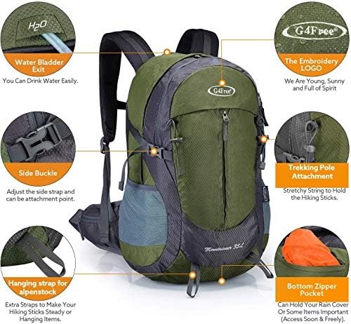 G4Free 35L Waterproof Hiking Backpack Outdoor Backpack Trekking Daypack for Camping Hiking Backpacking Climbing with Rain Cover Internal Frame Backpacks Default Title Default Title