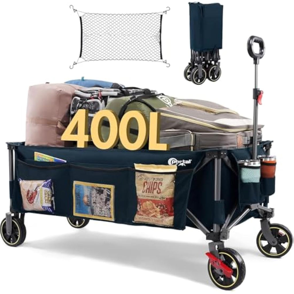 Portal 400L Festival Trolley on Wheels XXL Extended with Brakes Camping Trolley Cart Heavy Duty Beach Wagon Longer Pull along Collapsible Garden Cart Hand Truck Trailer Buggy for Fishing Picnic 160KG Carts & Wagons Default Title Default Title