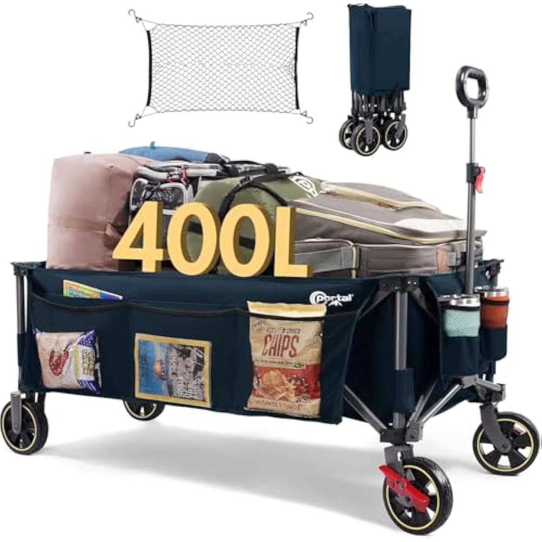 Portal 400L Festival Trolley on Wheels XXL Extended with Brakes Camping Trolley Cart Heavy Duty Beach Wagon Longer Pull along Collapsible Garden Cart Hand Truck Trailer Buggy for Fishing Picnic 160KG Carts & Wagons Default Title Default Title