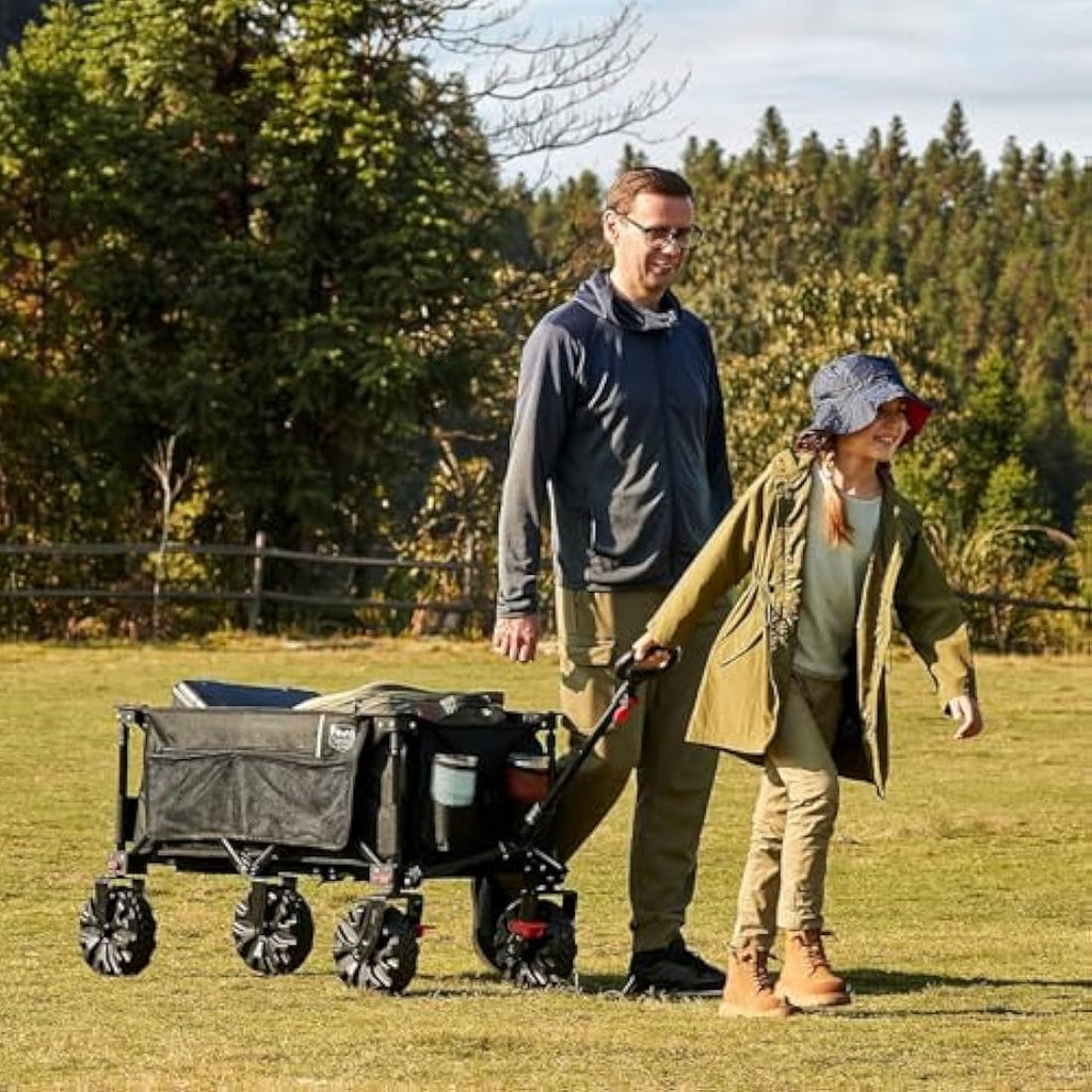 TIMBER RIDGE Festival Trolley on Wheels with Brakes, 200L Folding Camping Beach Trolley with Adjustable Handle & Cover Bag, 100kg Heavy Duty Cart Wagon for Outdoor Garden Picnic Carts & Wagons Default Title Default Title