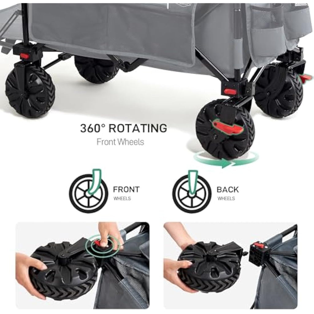 TIMBER RIDGE Festival Trolley 300L with Brakes, Folding Beach Trolley Cart with Tailgate, 135kg Collapsible Wagon Detachable Wide Wheels & Adjustable Handle for Outdoor Camping Garden, Grey Carts & Wagons Default Title Default Title