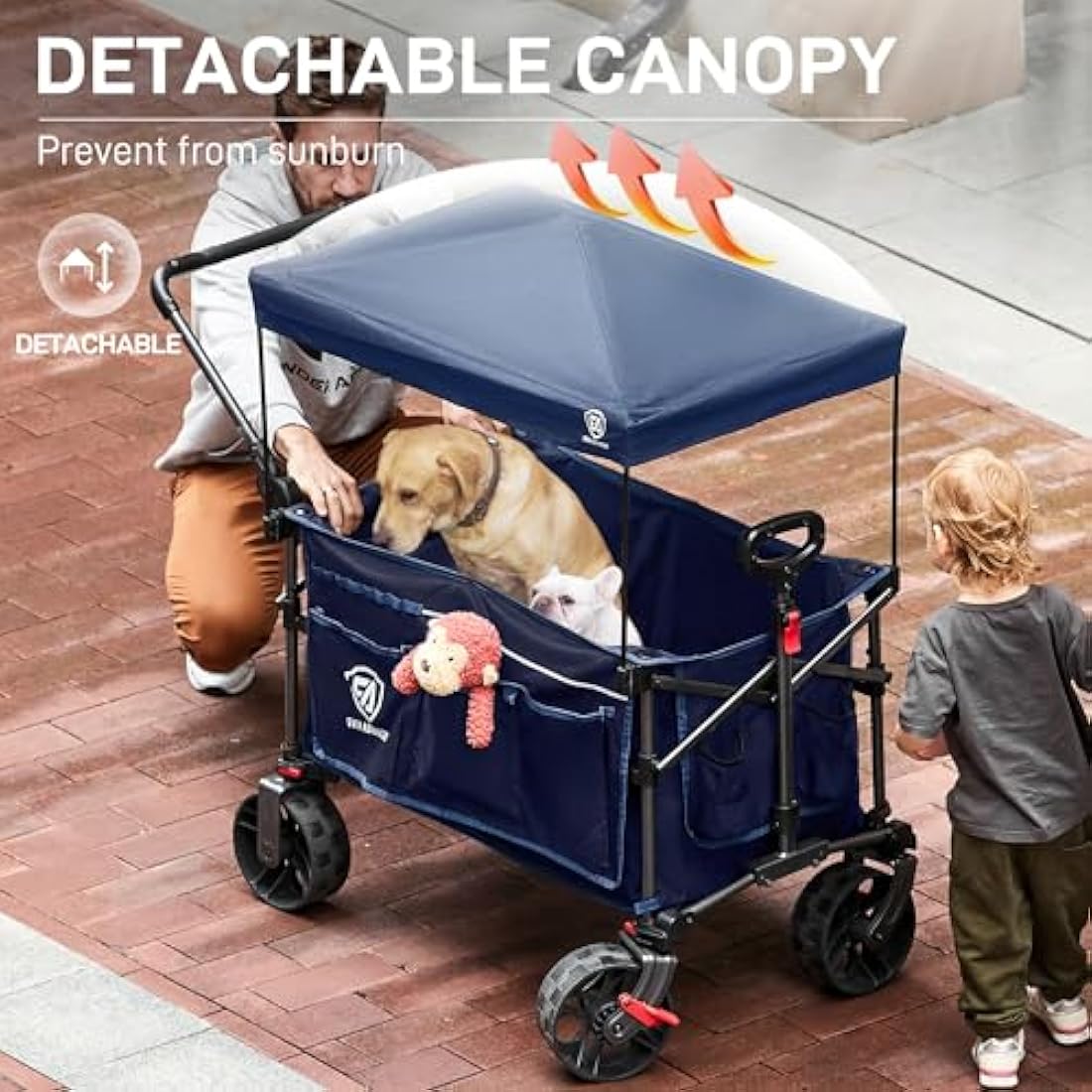 EVER ADVANCED 225L Festival Trolley on Wheels with Removable Canopy, 150KG Heavy Duty Camping Trolley, Push & Pull Beach Cart with 3 Large Pockets, Garden Folding wagon Fishing Blue Carts & Wagons Default Title Default Title