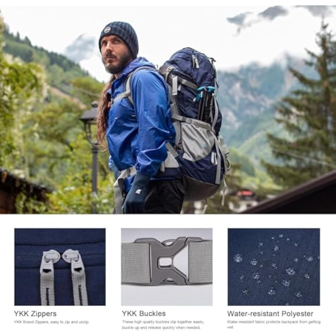 MOUNTAINTOP 70L Hiking Backpack water-resistant Internal Frame Backpacks Large Trekking Mountaineering Rucksack with Rain Cover for Men Women Cover Outdoor External Frame Backpacks Default Title Default Title