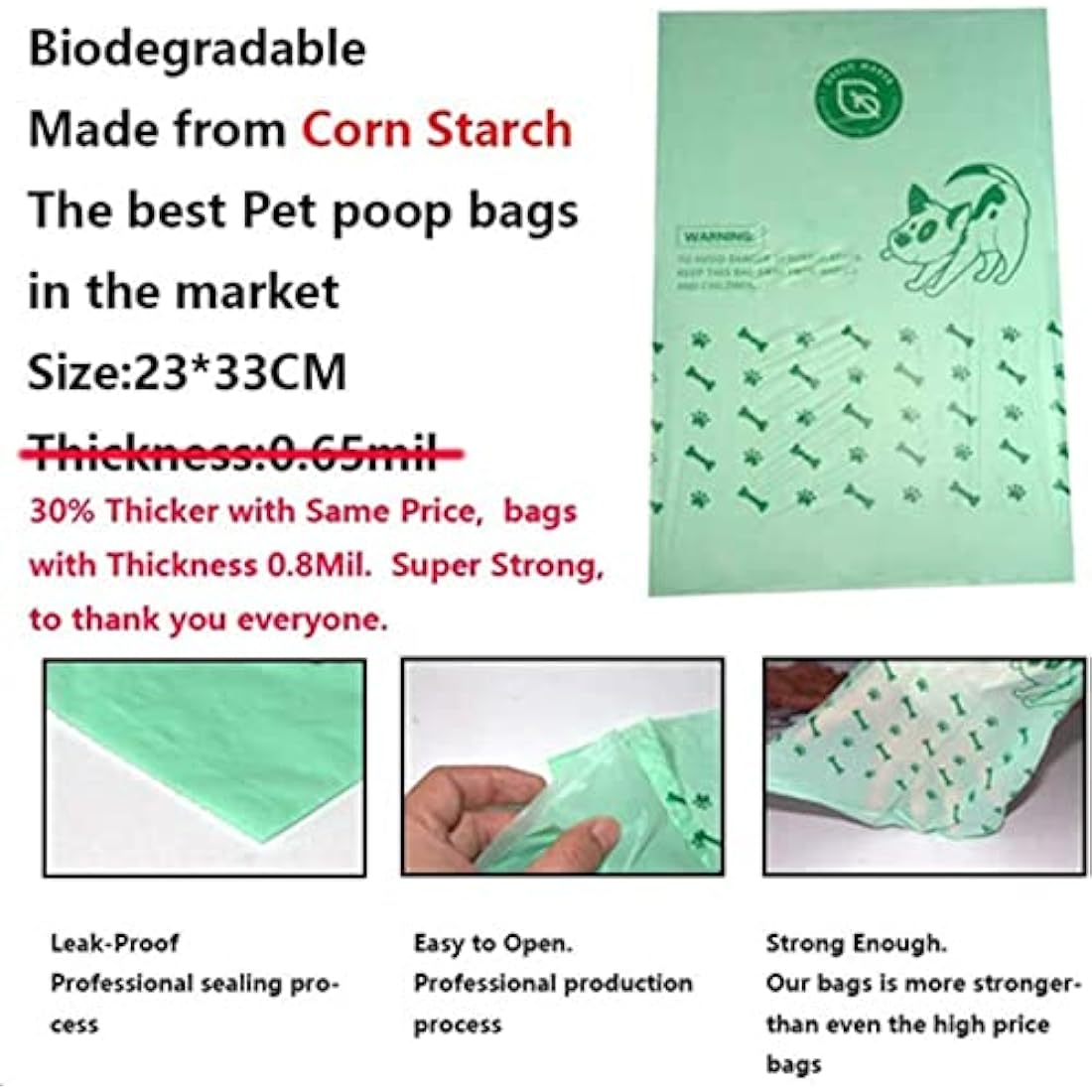 Green Maker Biodegradable 30% Thicker Dog Poop Bags 360 Dog Waste Bags Extra Thick Strong Made from Corn Starch Plants Based (Green) Bags Default Title Default Title