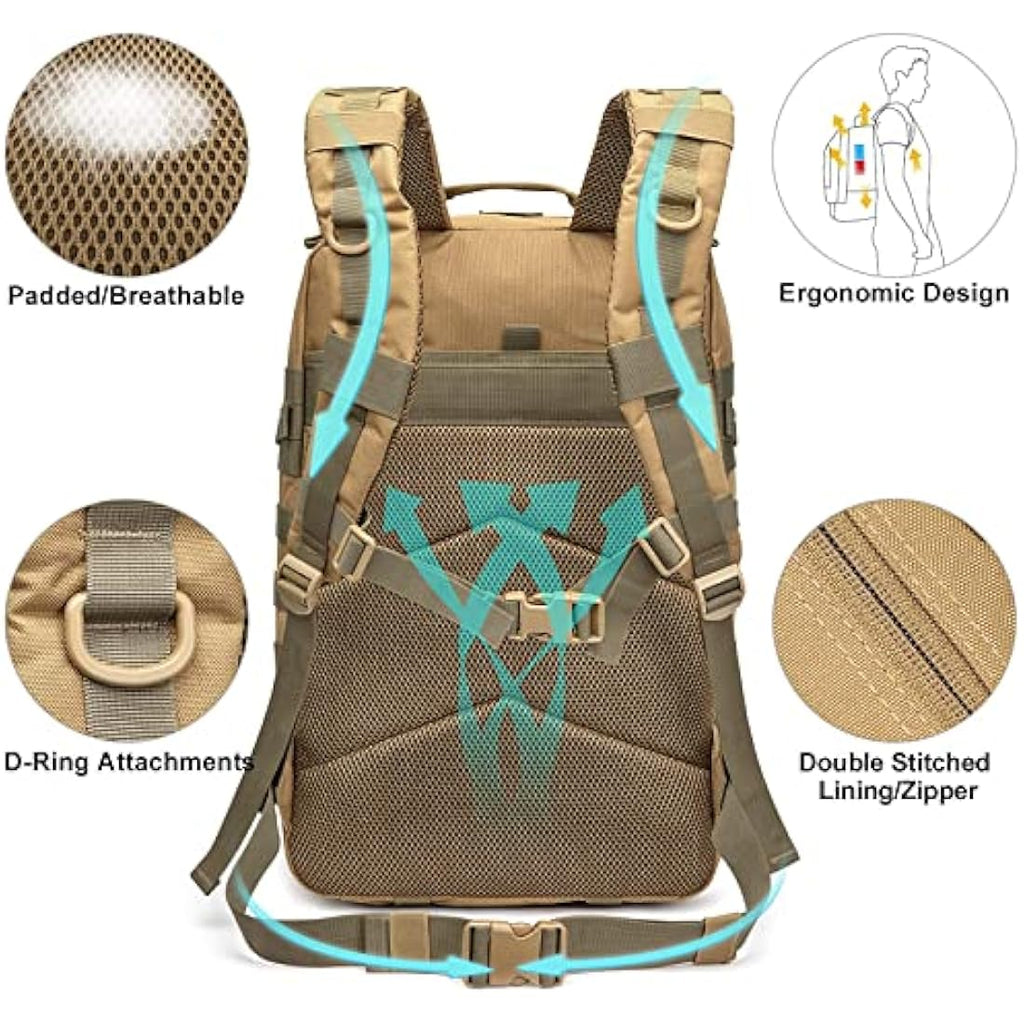G4Free 40L Molle Backpack Large Pack Molle Shoulder Bag Rucksacks Daypack for Outdoor Hiking Camping Trekking Hunting Internal Frame Backpacks Default Title Default Title