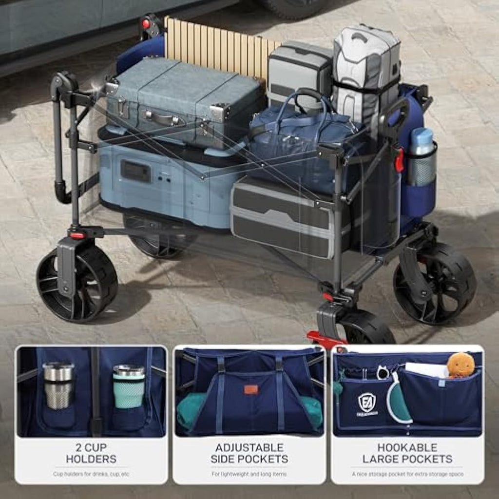 EVER ADVANCED 225L Festival Trolley on Wheels with Removable Canopy, 150KG Heavy Duty Camping Trolley, Push & Pull Beach Cart with 3 Large Pockets, Garden Folding wagon Fishing Blue Carts & Wagons Default Title Default Title