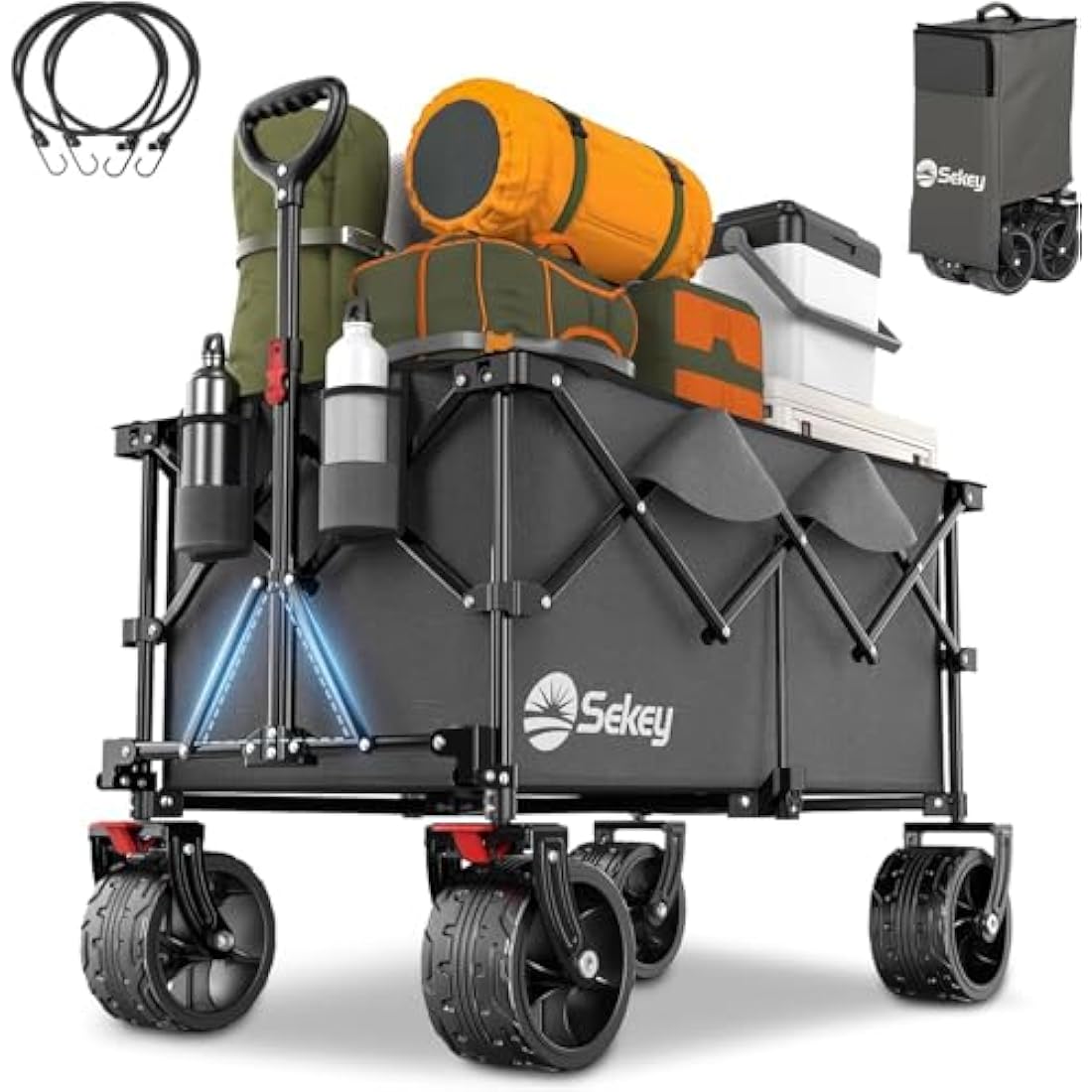 Sekey 200L Folding Festival Trolley with All-Terrain Extra Wide Wheels and Brake, Heavy-Duty Cart Loadable up to 150KG, Patented Four-Directional Foldable Design, Wagon for Beach Camping Outdoor, Grey Carts & Wagons Default Title Default Title
