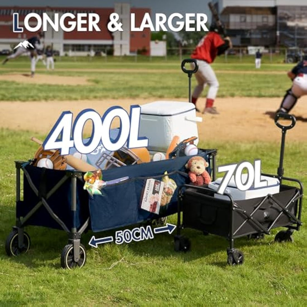 Portal 400L Festival Trolley on Wheels XXL Extended with Brakes Camping Trolley Cart Heavy Duty Beach Wagon Longer Pull along Collapsible Garden Cart Hand Truck Trailer Buggy for Fishing Picnic 160KG Carts & Wagons Default Title Default Title