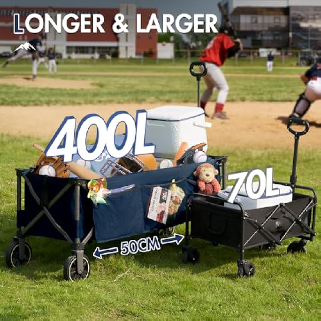Portal 400L Festival Trolley on Wheels XXL Extended with Brakes Camping Trolley Cart Heavy Duty Beach Wagon Longer Pull along Collapsible Garden Cart Hand Truck Trailer Buggy for Fishing Picnic 160KG Carts & Wagons Default Title Default Title