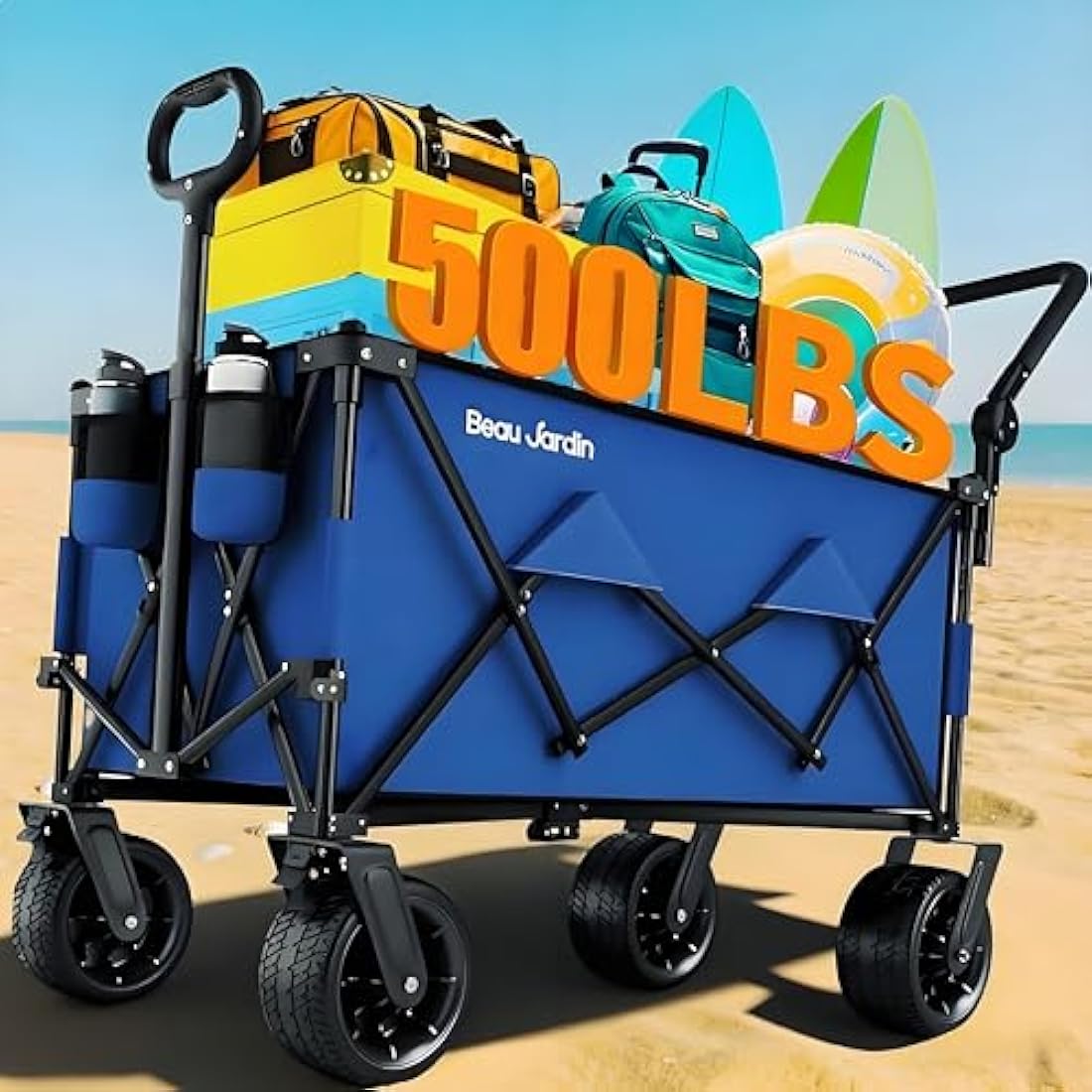BEAU JARDIN XXL Festival Trolley on Wheels Beach Cart - 220L 230KG Heavy Duty Folding Wagon All-Terrain Utility Wide Wheels for Camping & Shopping | Push & Pull Handle | Portable Collapsible | Black Carts & Wagons Default Title Default Title