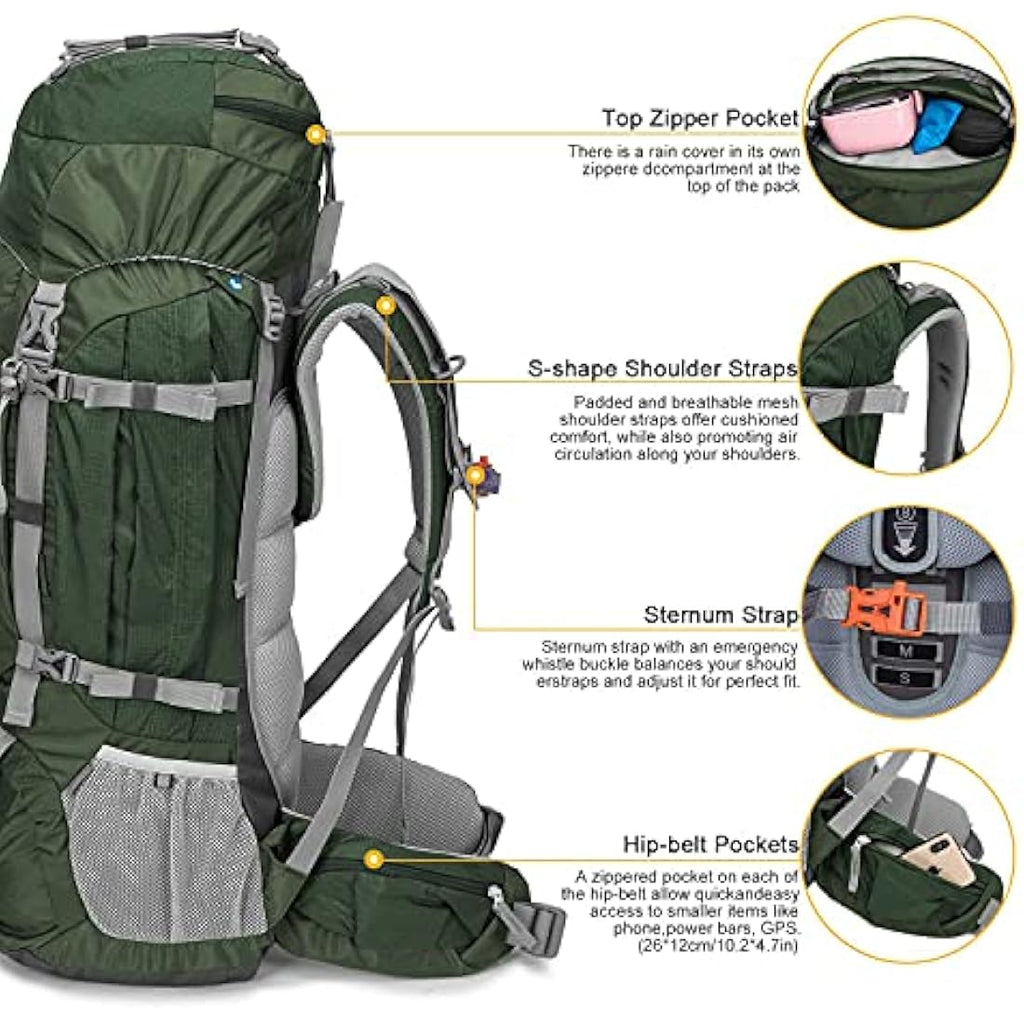 MOUNTAINTOP Hiking Backpack 80L Waterproof Mountaineering Backpack Large Camping Trekking Rucksack Multifunctional Climbing with Rain Cover External Frame Backpacks Default Title Default Title