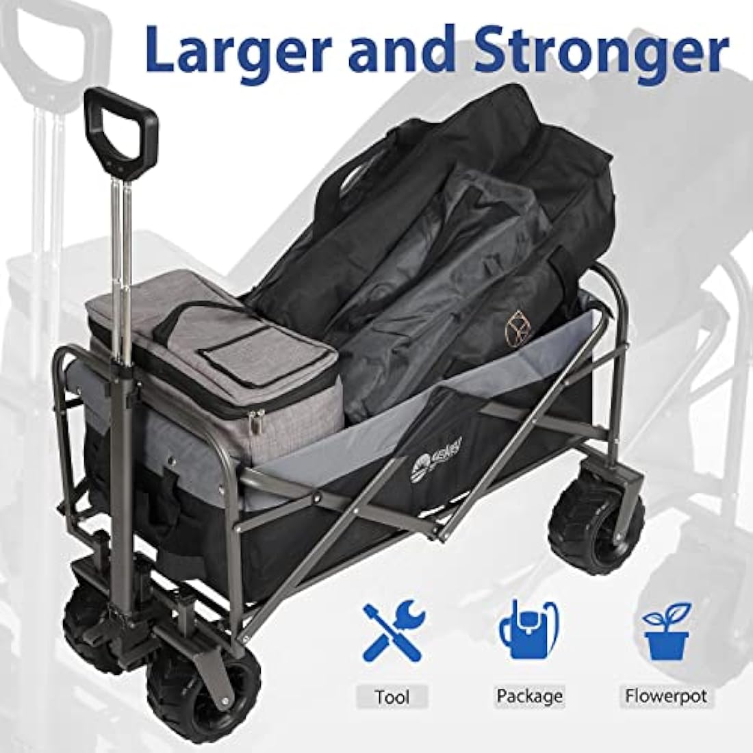 Sekey Folding Festival Trolley with Wide All-Terrain Wheels, 440LB Large Load Capacity, Heavy-Duty Camping Wagon with Brake, Sturdy Beach Garden Cart, Adjustable Handles & Drink Holders, Black & Grey Carts & Wagons Default Title Default Title