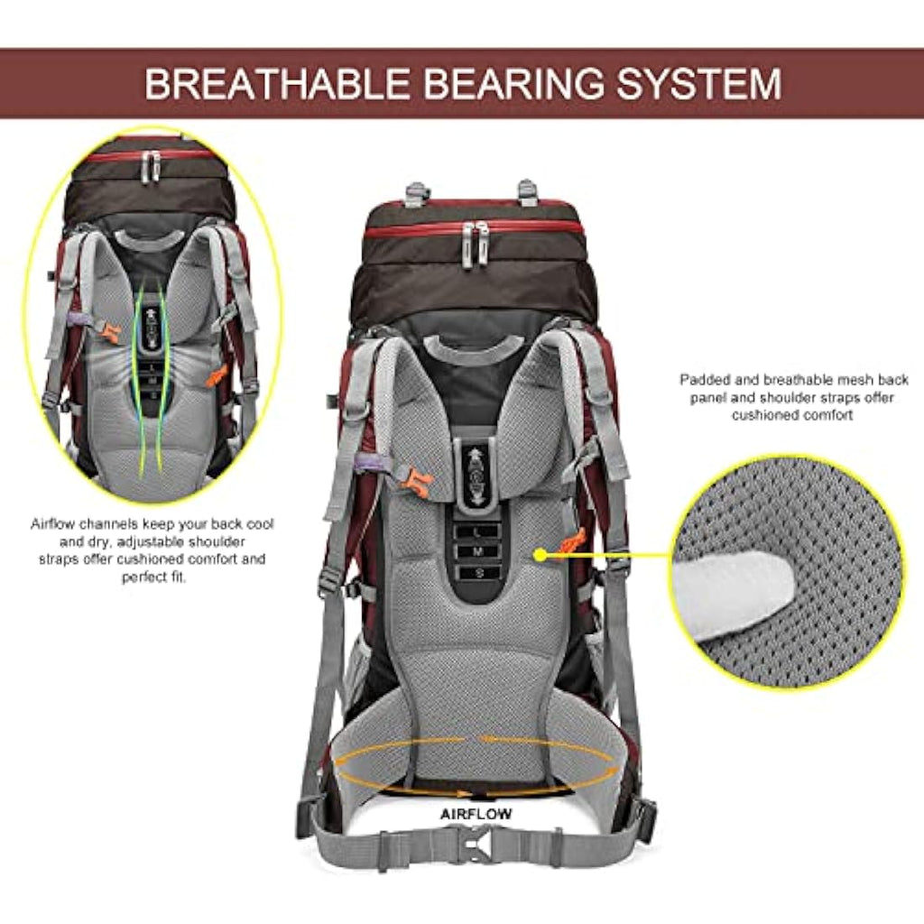 MOUNTAINTOP Hiking Backpack 80L Waterproof Mountaineering Backpack Large Camping Trekking Rucksack Multifunctional Climbing with Rain Cover External Frame Backpacks Default Title Default Title