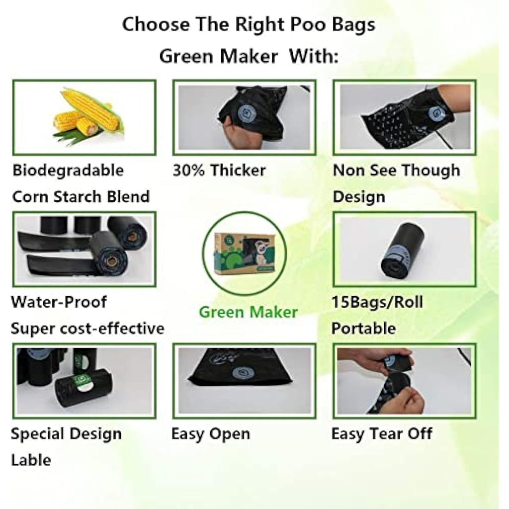 Green Maker Biodegradable 30% Thicker Dog Poop Bags 360 Dog Waste Bags Extra Thick Strong Made from Corn Starch Plants Based (Green) Bags Default Title Default Title