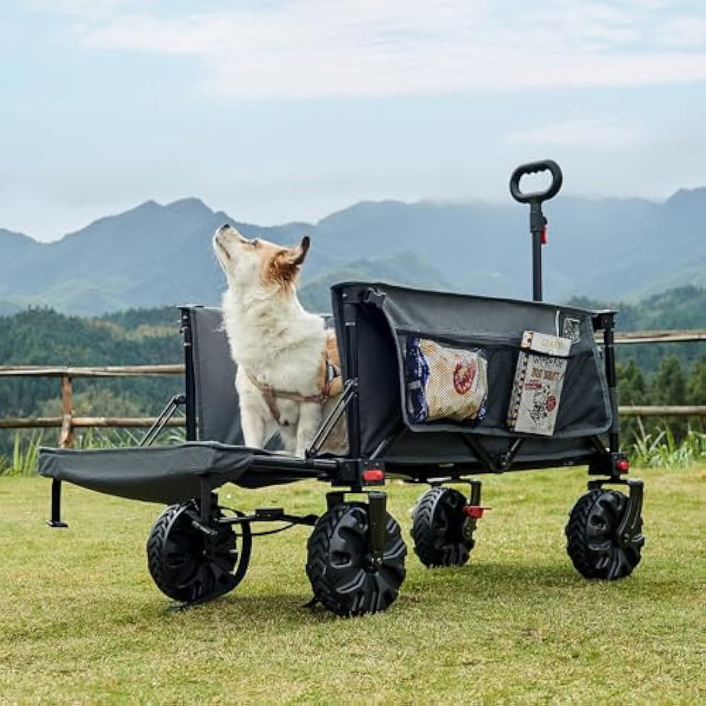 TIMBER RIDGE Festival Trolley 300L with Brakes, Folding Beach Trolley Cart with Tailgate, 135kg Collapsible Wagon Detachable Wide Wheels & Adjustable Handle for Outdoor Camping Garden, Grey Carts & Wagons Default Title Default Title