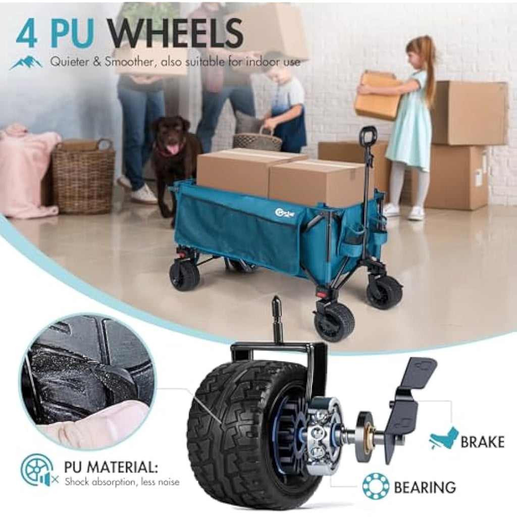 Portal Festival Trolley with Adjustable Tailgate Brakes 300L Beach Trolley for Sand with Big Wheels Camping Cart Heavy Duty Folding Wagon Collapsible Trailer Buggy for Garden Event Carts & Wagons Default Title Default Title