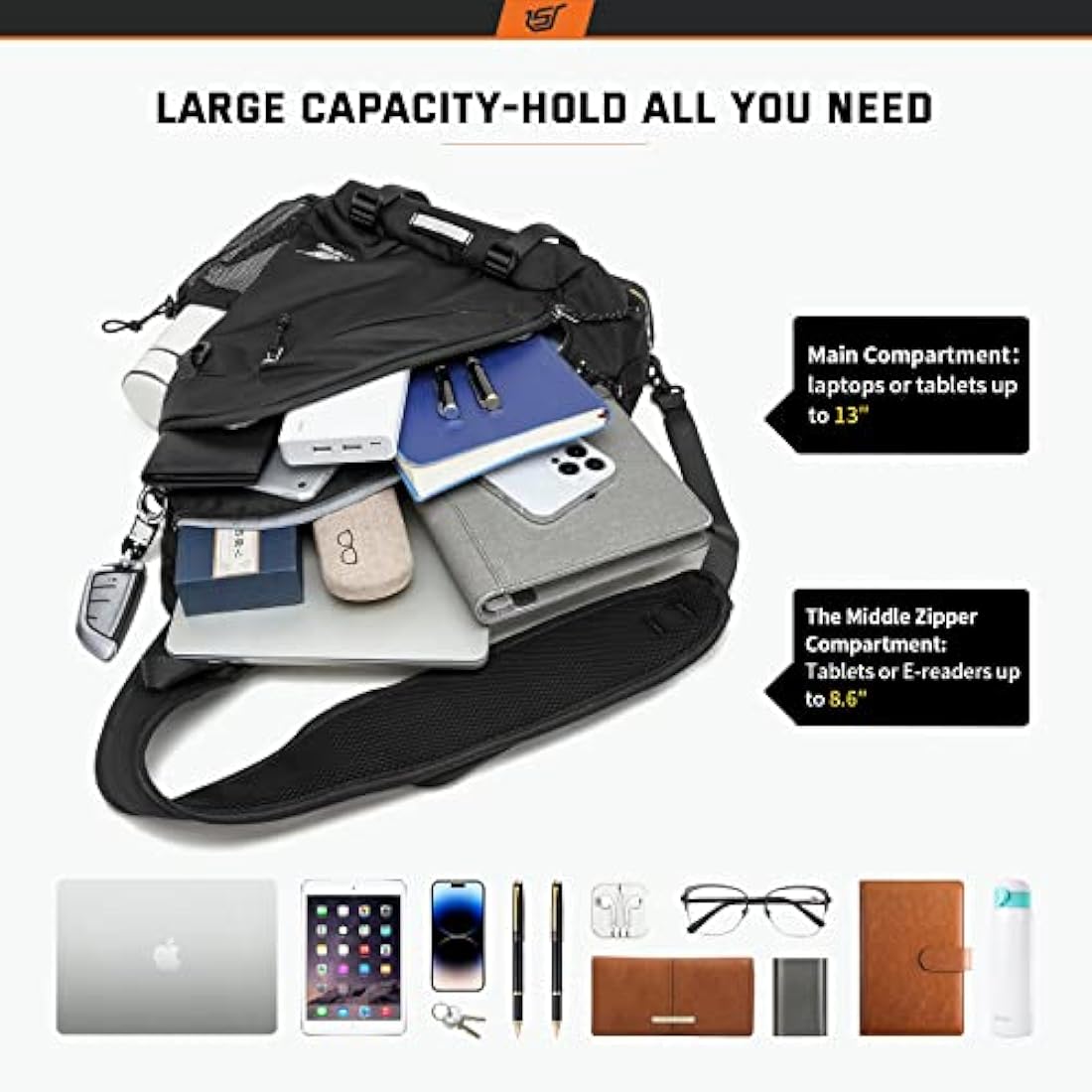 SKYSPER Sling Laptop Bag (Up to 13 Inch) - 18L Crossbody Sling Backpack Travel Shoulder Bag Hiking Daypack for Men Women Internal Frame Backpacks Default Title Default Title