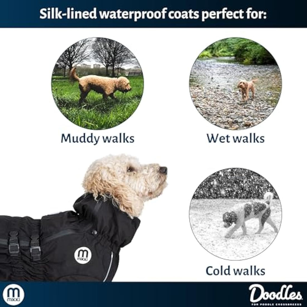 Mikki Doodles Dog Raincoat, Waterproof, Windproof, Silky Lining, Less Friction Means Less Knots & Tangles, Size Small, Black Raincoats Default Title Default Title