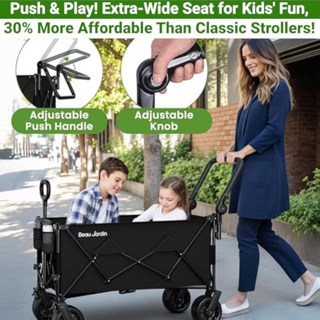 BEAU JARDIN XXL Festival Trolley Beach Cart - 220L 230KG(500LBS) Heavy Duty Folding Wagon All-Terrain Utility Wide Wheels for Camping & Shopping | Push & Pull Handle | Portable Collapsible | Black Carts & Wagons Default Title Default Title