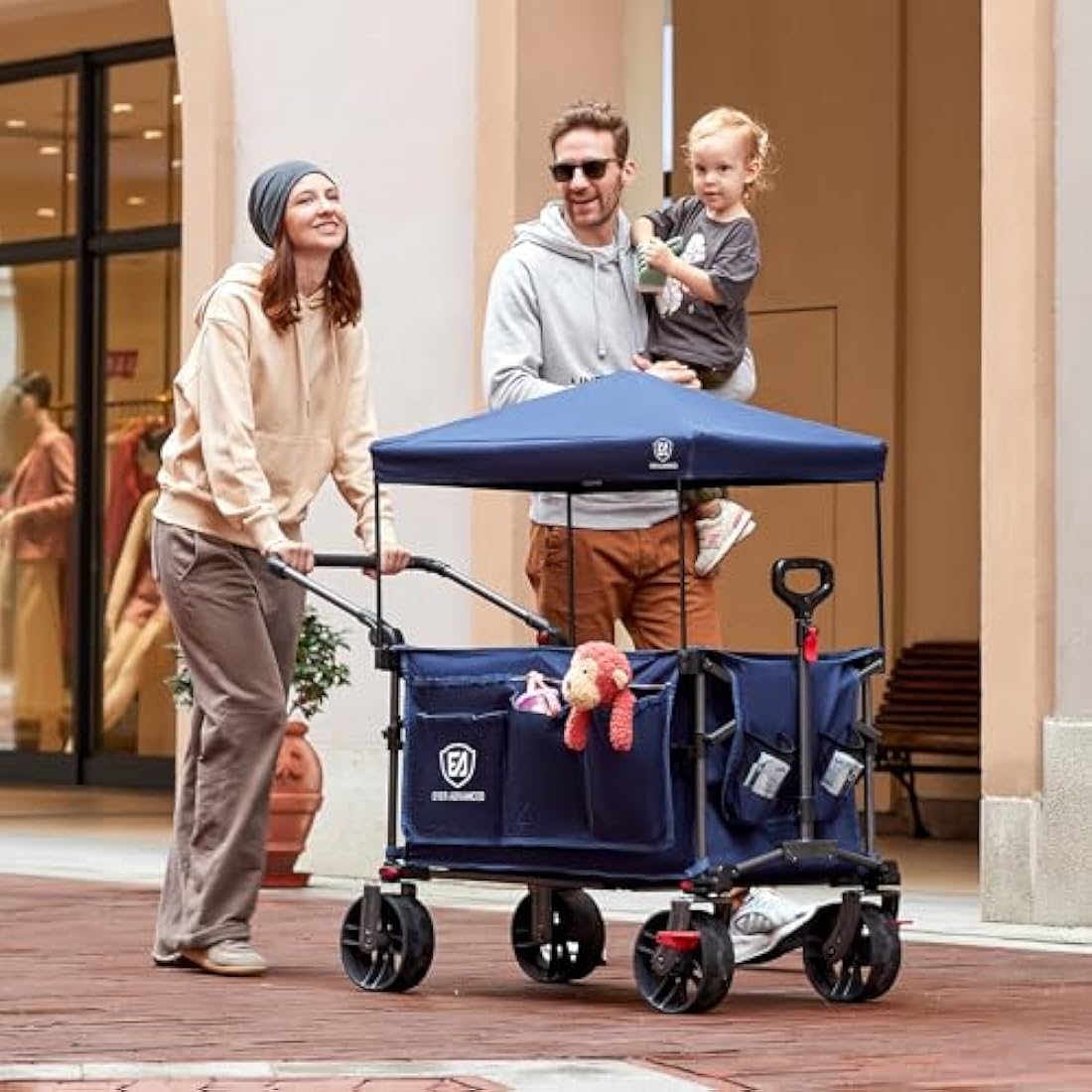 EVER ADVANCED 225L Festival Trolley on Wheels with Removable Canopy, 150KG Heavy Duty Camping Trolley, Push & Pull Beach Cart with 3 Large Pockets, Garden Folding wagon Fishing Blue Carts & Wagons Default Title Default Title