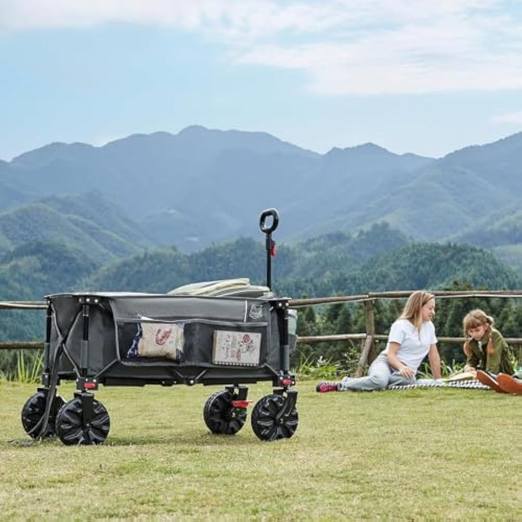 TIMBER RIDGE Festival Trolley on Wheels with Brakes, 200L Folding Camping Beach Trolley with Adjustable Handle & Cover Bag, 100kg Heavy Duty Cart Wagon for Outdoor Garden Picnic Carts & Wagons Default Title Default Title