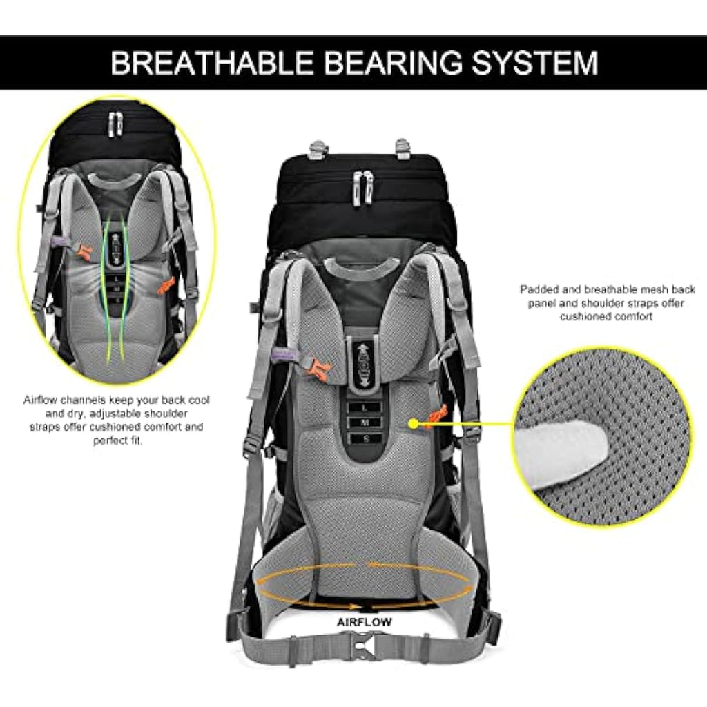 MOUNTAINTOP Hiking Backpack 80L Waterproof Mountaineering Backpack Large Camping Trekking Rucksack Multifunctional Climbing with Rain Cover External Frame Backpacks Default Title Default Title