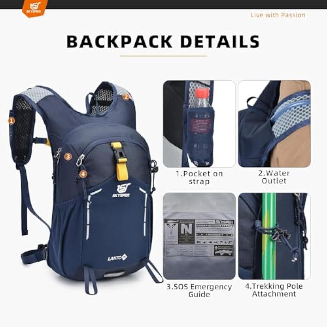 SKYSPER Small Hiking Backpack - 15L Travel Backpack Lightweight Bag Water Resistant Walking Backpack for Women Men Internal Frame Backpacks Default Title Default Title