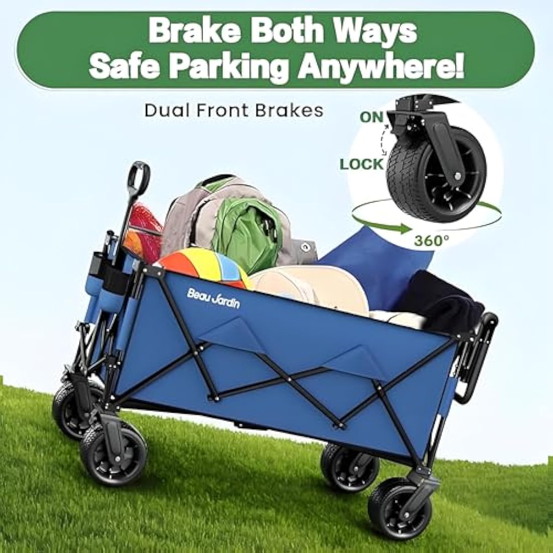BEAU JARDIN XXL Festival Trolley on Wheels Beach Cart - 220L 230KG Heavy Duty Folding Wagon All-Terrain Utility Wide Wheels for Camping & Shopping | Push & Pull Handle | Portable Collapsible | Black Carts & Wagons Default Title Default Title