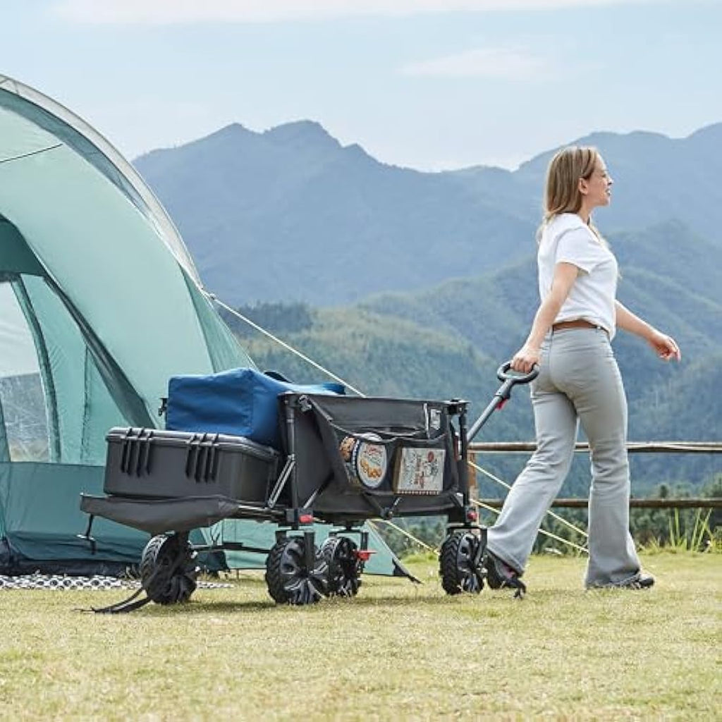 TIMBER RIDGE Festival Trolley 300L with Brakes, Folding Beach Trolley Cart with Tailgate, 135kg Collapsible Wagon Detachable Wide Wheels & Adjustable Handle for Outdoor Camping Garden, Grey Carts & Wagons Default Title Default Title